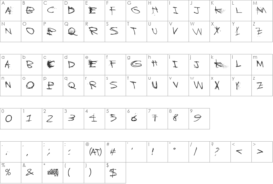 Tricky Christine font character map preview