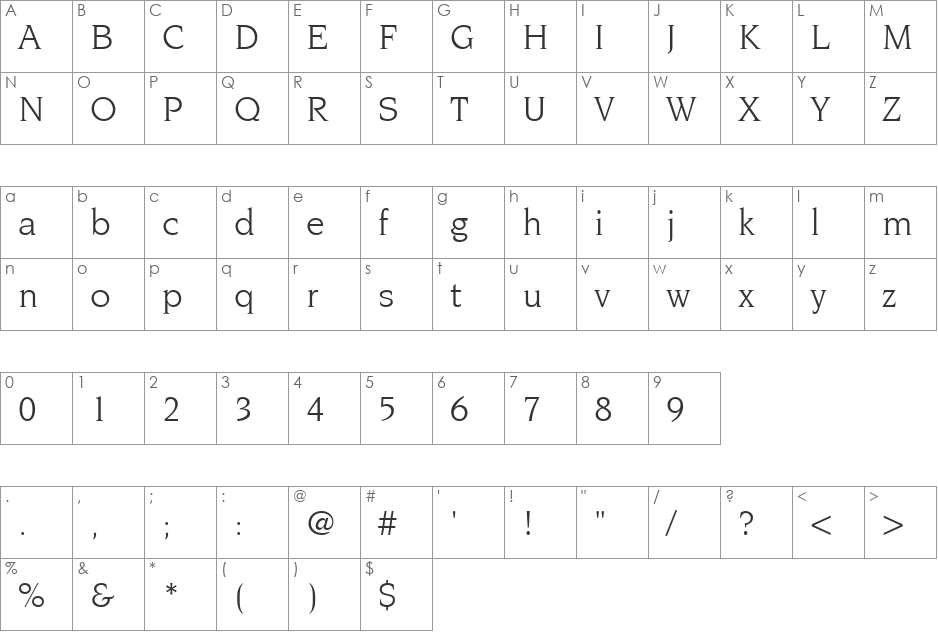Trident SSi font character map preview