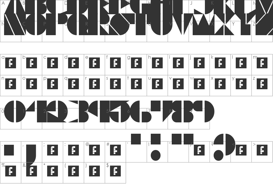 Trifolium Stencil font character map preview