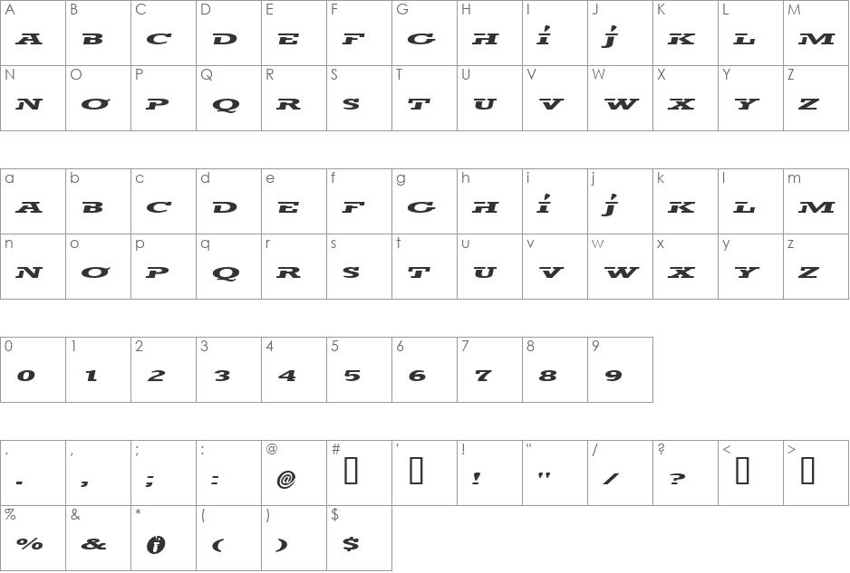trigan font character map preview