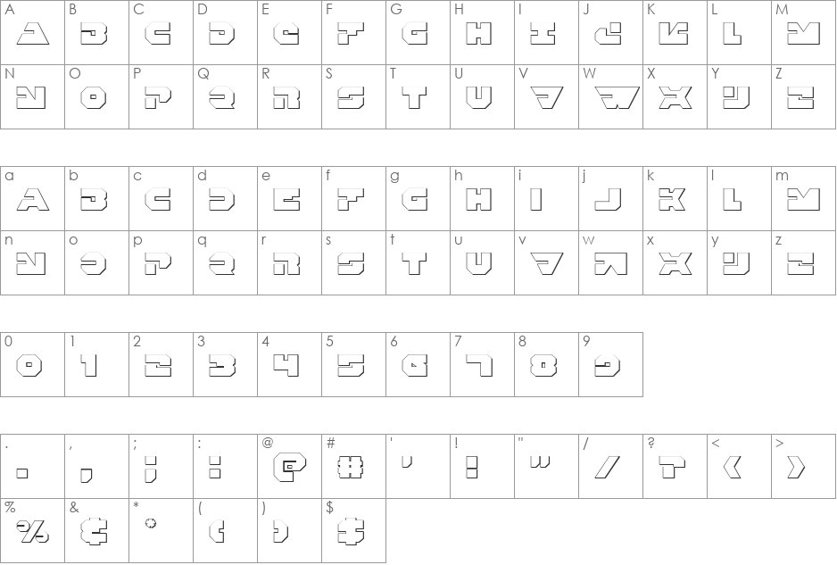 Trigger Man 3D font character map preview