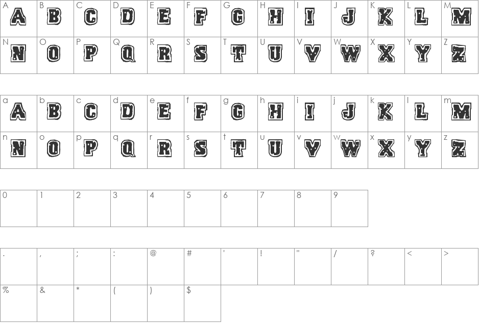 Trigun font character map preview