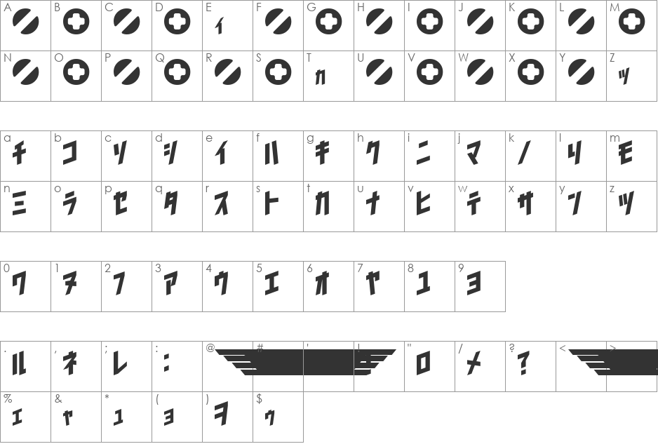TrigunMaximumJ font character map preview