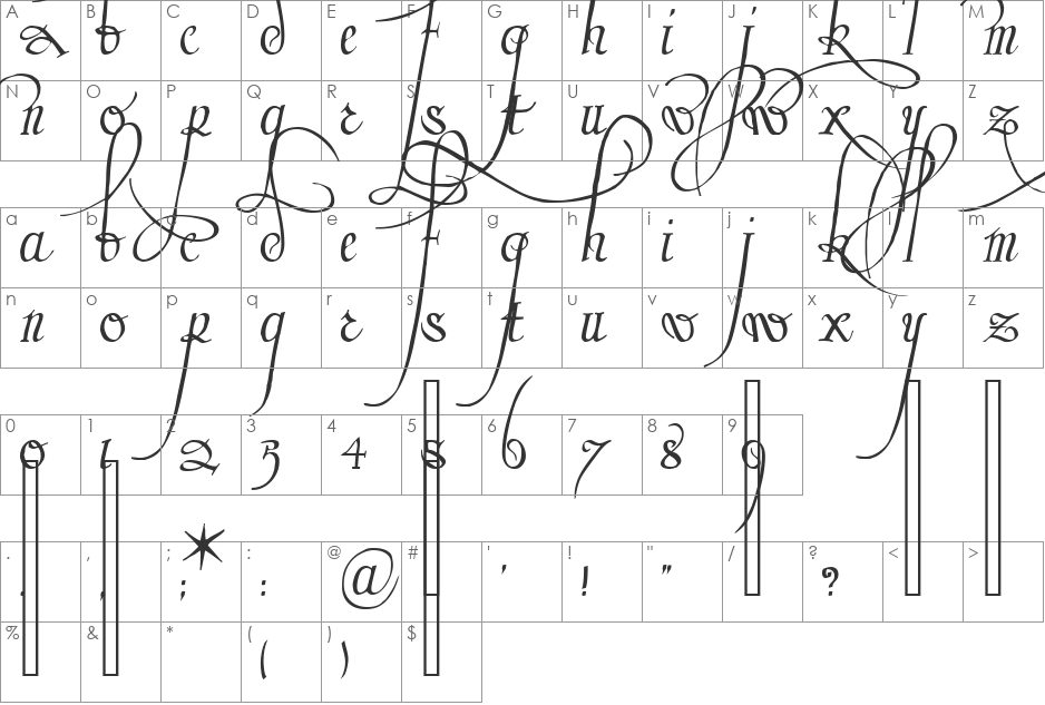 TrinculoAlternate font character map preview