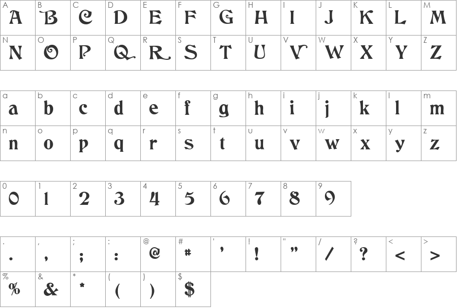 Tringle font character map preview