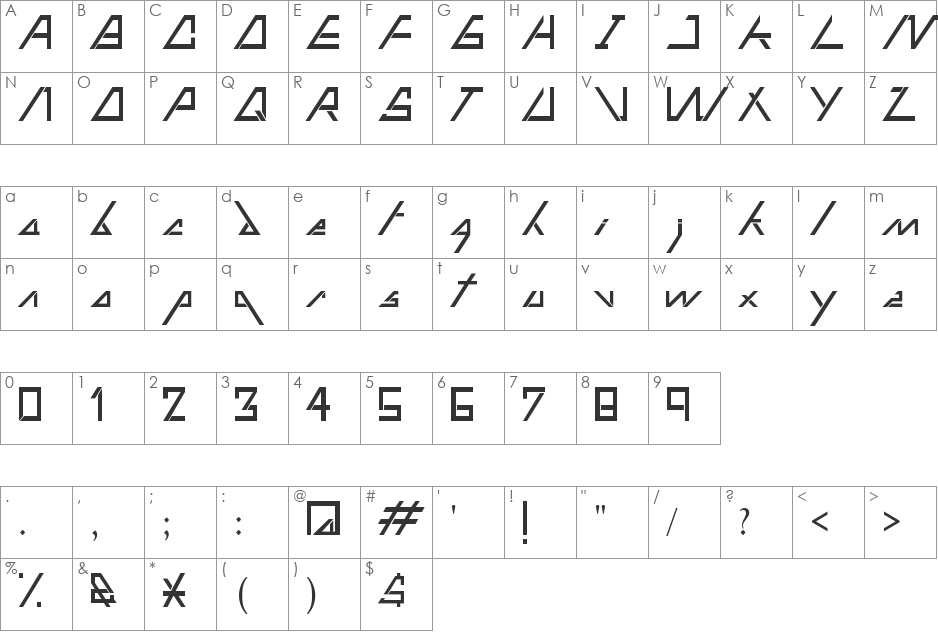 Tringo font character map preview