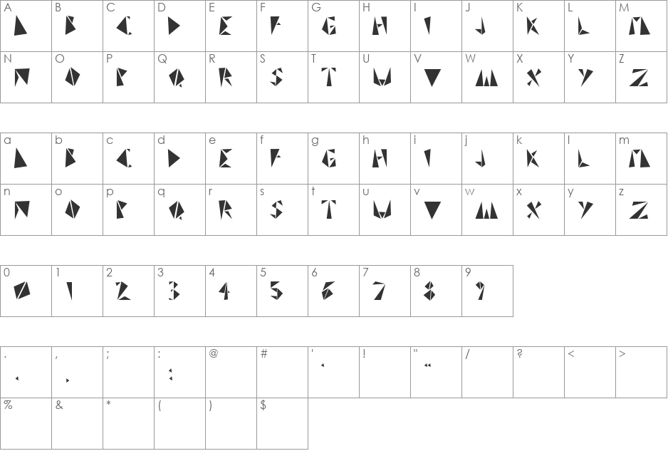 TRINISTA GRF font character map preview