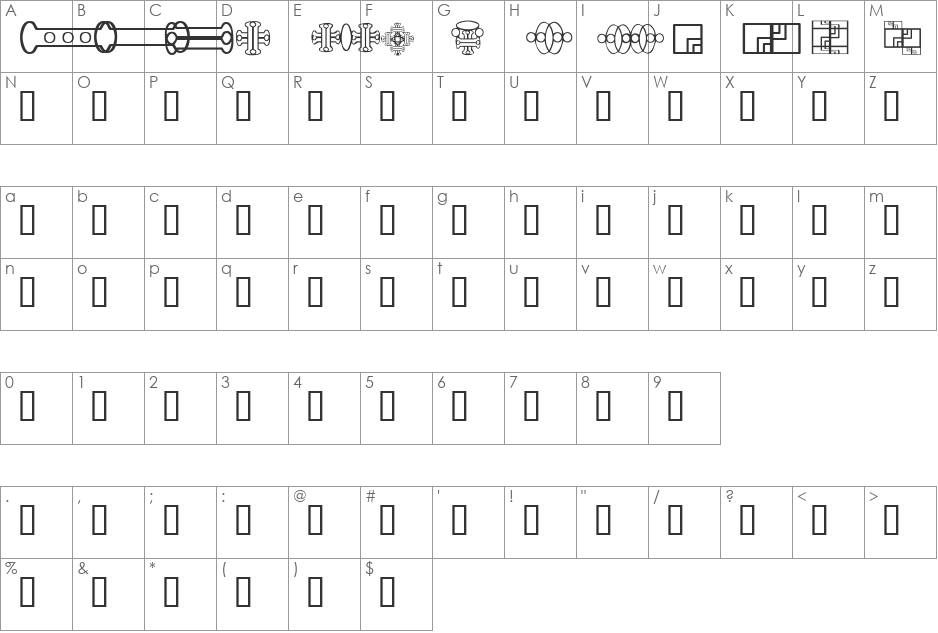 Trinkets4 font character map preview