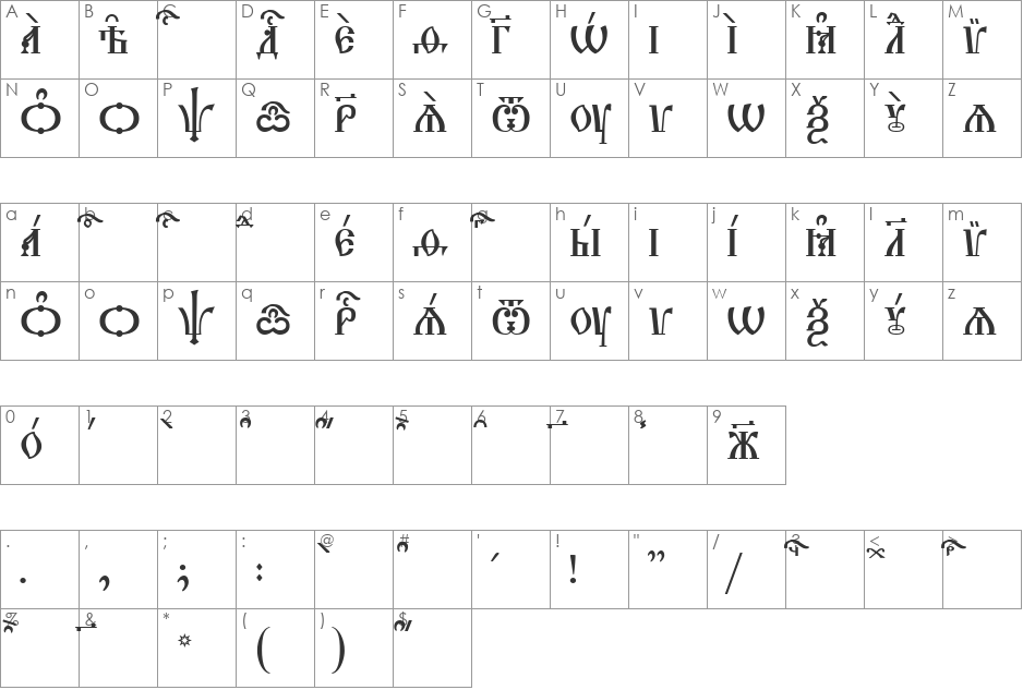 Triodion Caps ieUcs font character map preview
