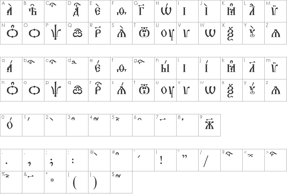 Triodion Caps kUcs font character map preview