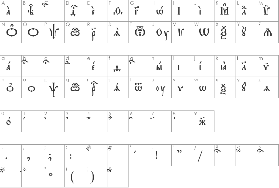 Triodion ieUcs font character map preview
