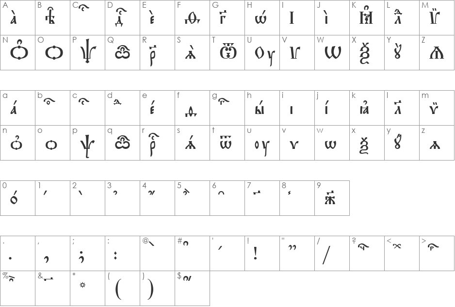 Triodion kUcs font character map preview