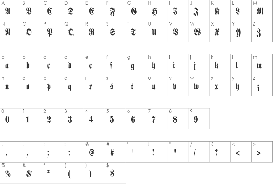 Berliner Condensed font character map preview