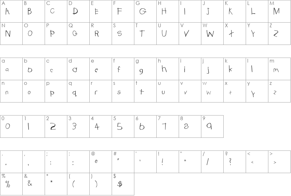 TRIONAA font character map preview