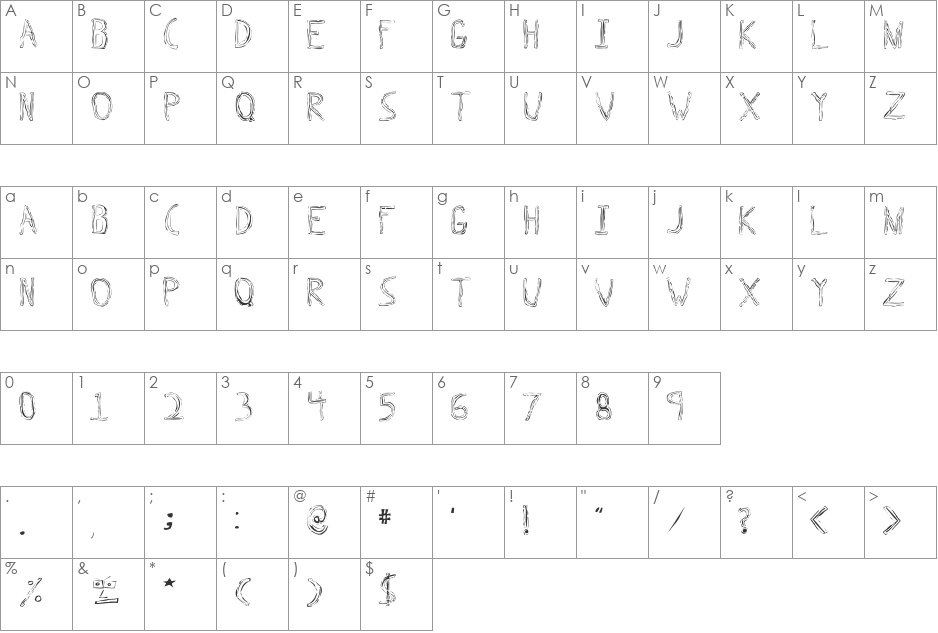 Triple Bypass font character map preview