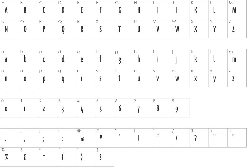 TriplexCondRegular font character map preview