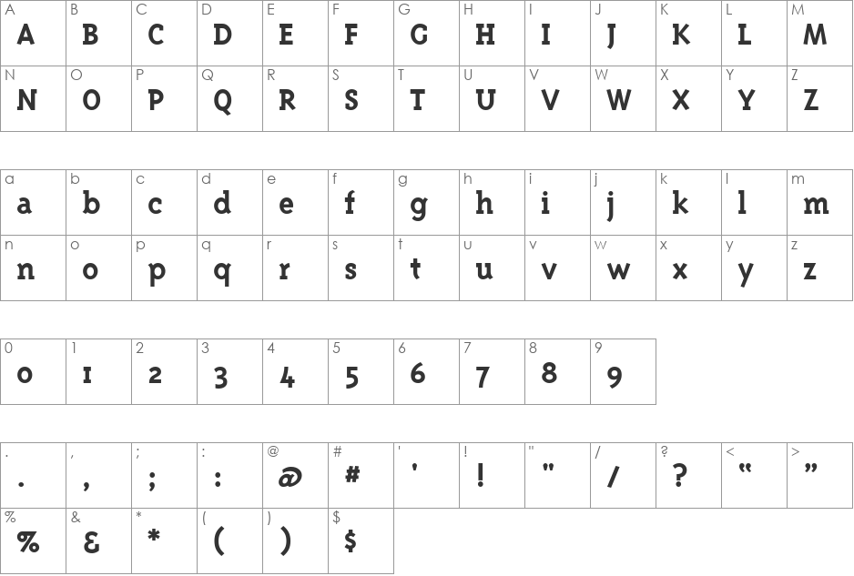 TriplexSerifBold font character map preview