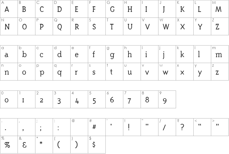 TriplexSerifLight font character map preview