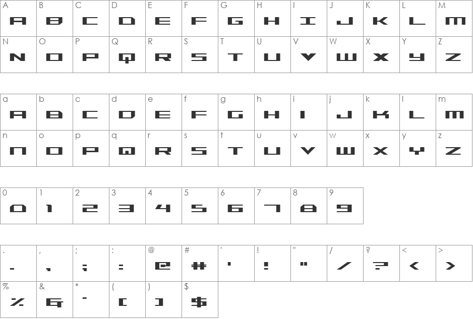 Trireme Condensed font character map preview