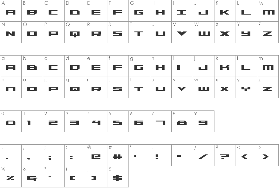 Trireme Condensed Bold font character map preview