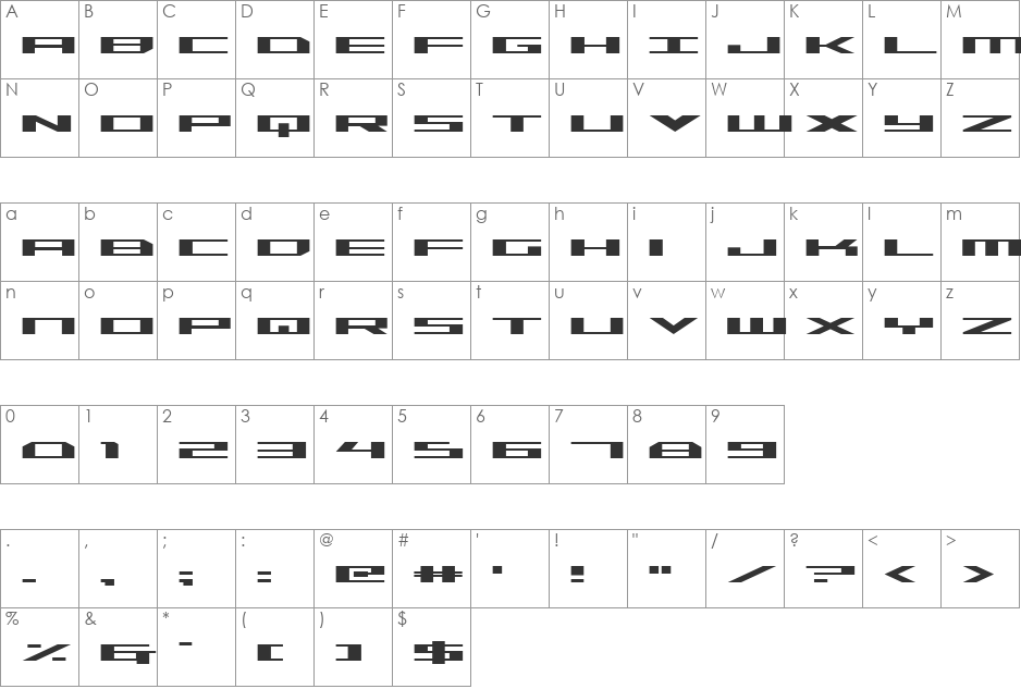 Trireme Expanded font character map preview