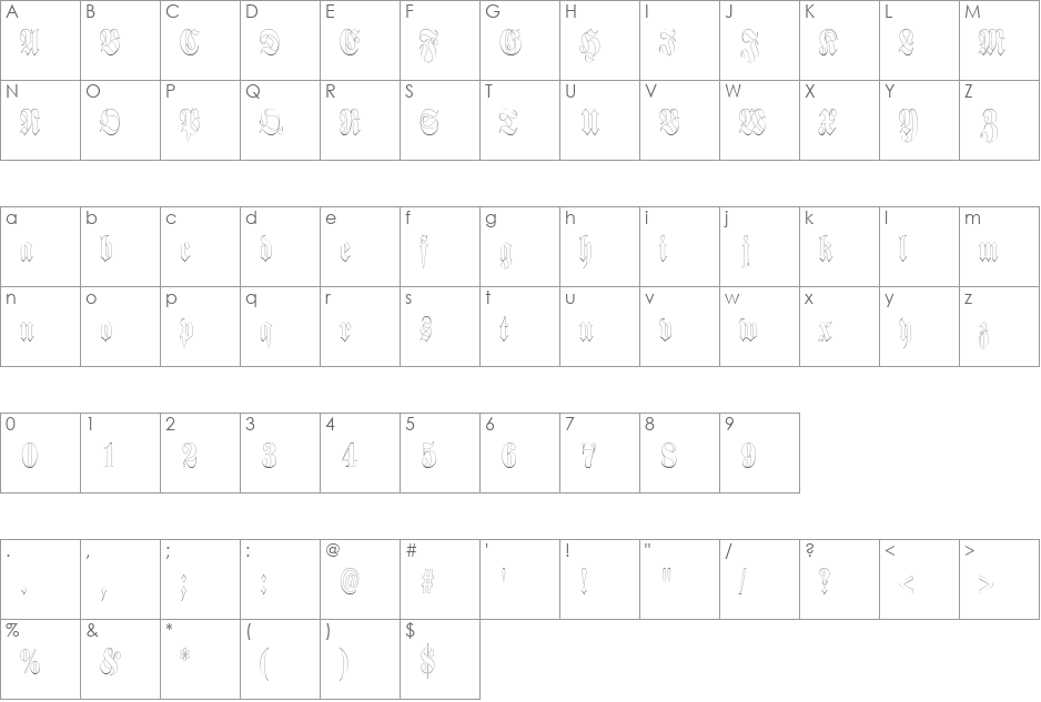 BerlinerOutlineCondensed font character map preview