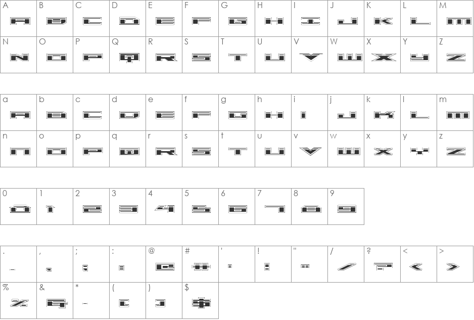 Trireme Laser Academy Italic font character map preview