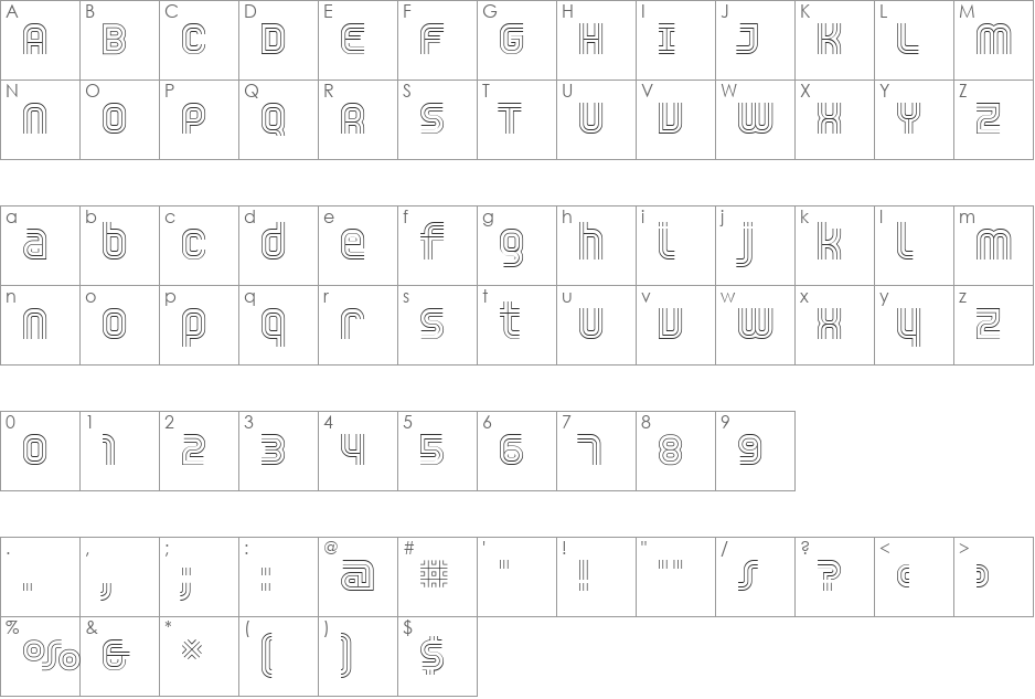 Trisect font character map preview