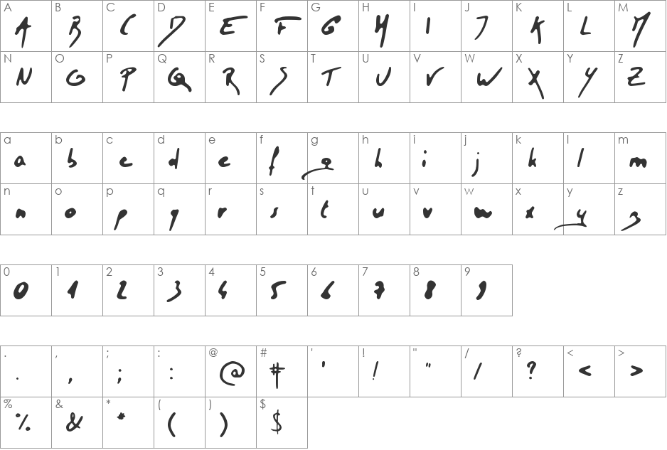 Tristan font character map preview