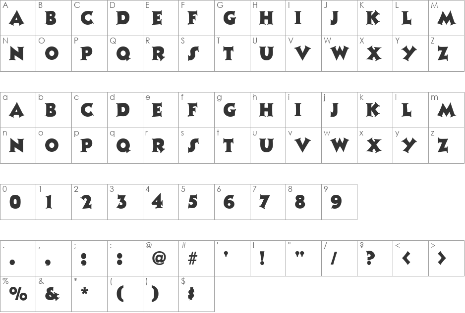 Tristan font character map preview