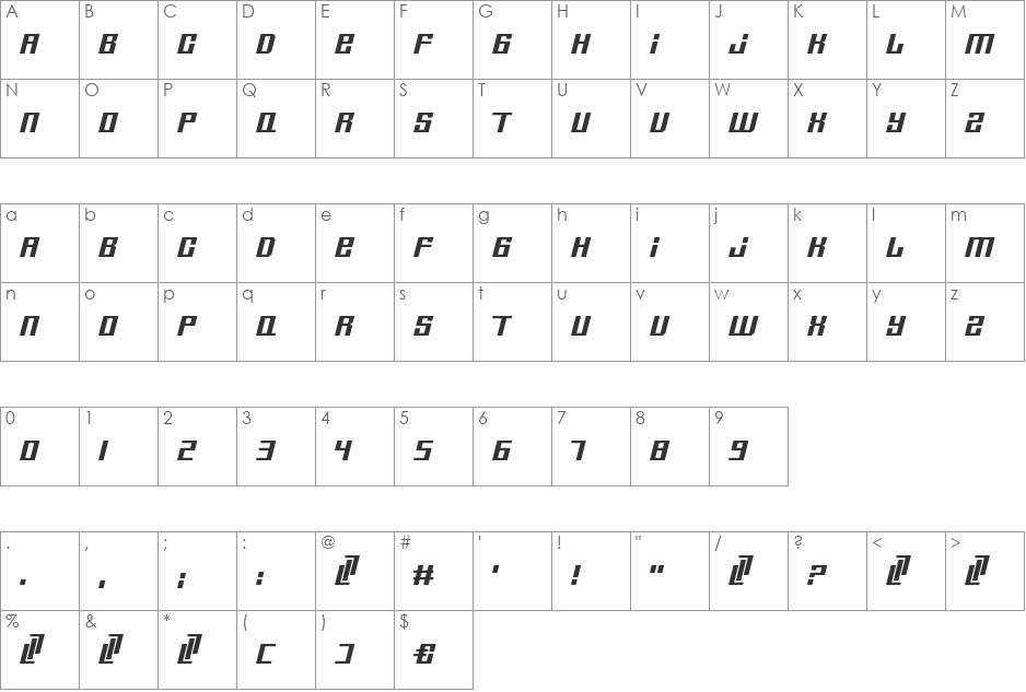 Tristar New font character map preview