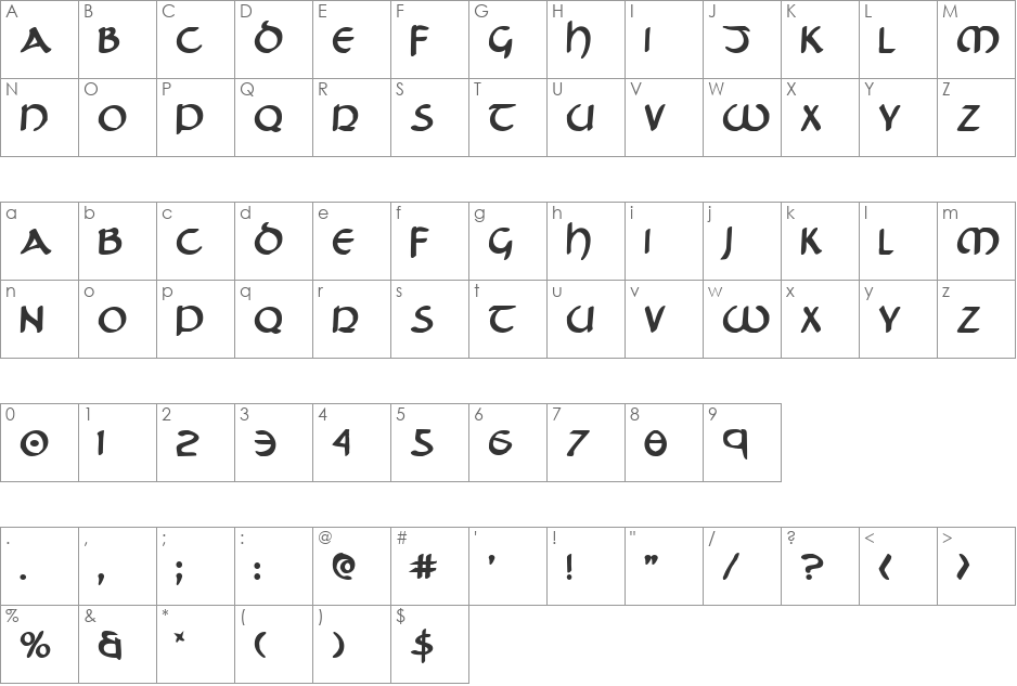Tristram Bold font character map preview