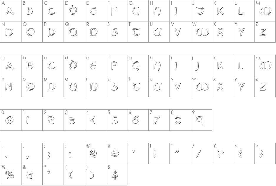 Tristram Shadow font character map preview