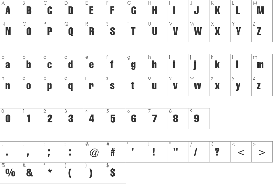 Triumvirate CG Comp font character map preview