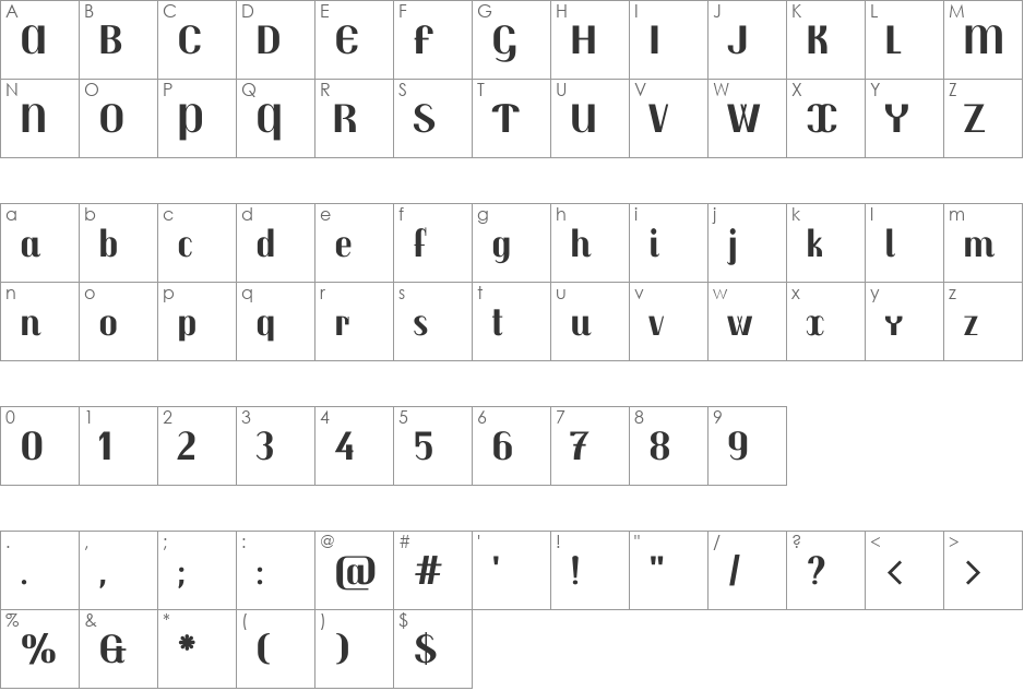 Trochut font character map preview