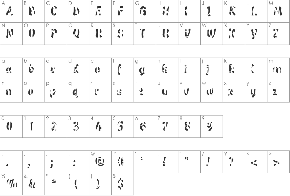 Trojan font character map preview