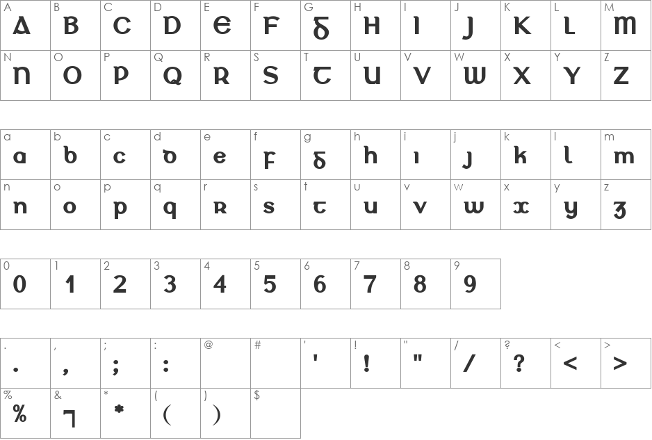 Tromchl font character map preview