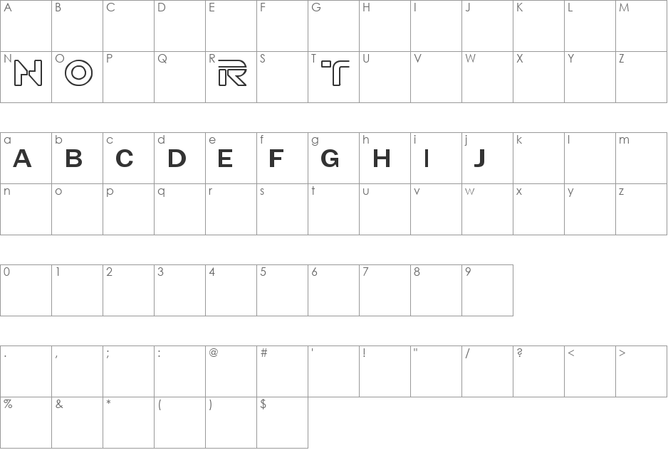 TRON muestre CINE1 font character map preview