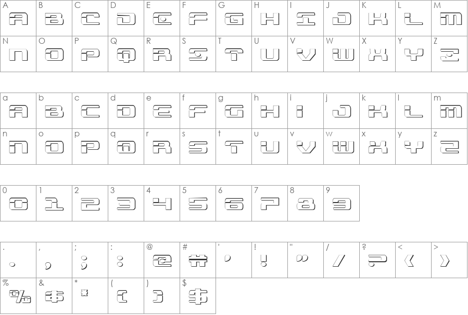 Troopers 3D font character map preview