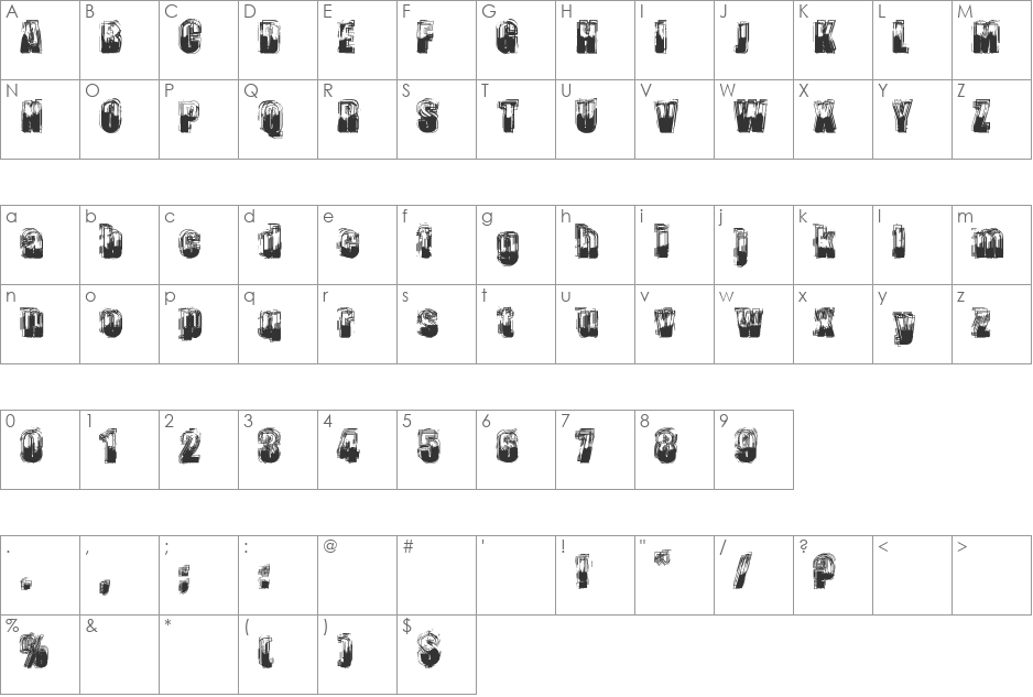 trop flou font character map preview