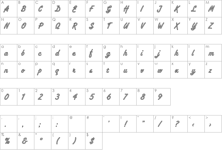Tropica Script font character map preview