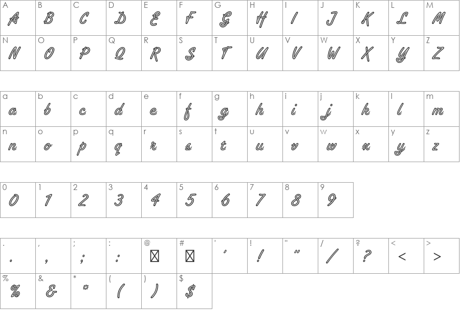 Tropica Script Std font character map preview