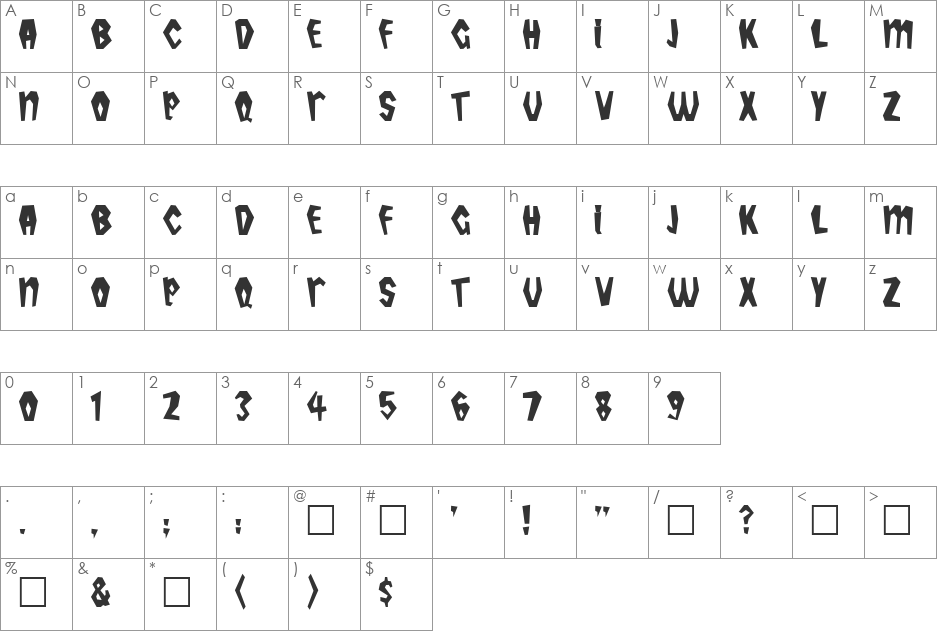 Tropicana font character map preview