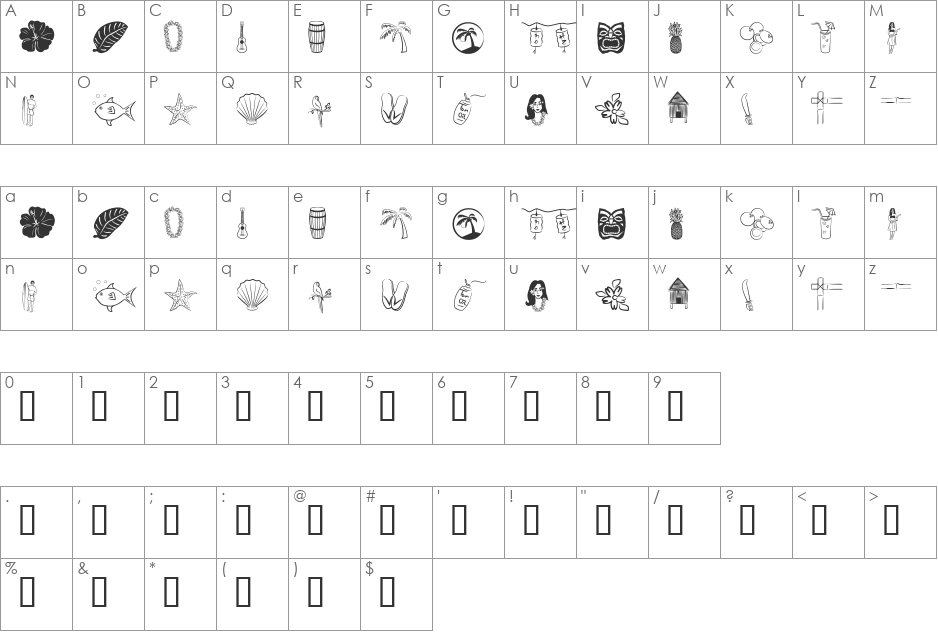 Tropicana BV font character map preview
