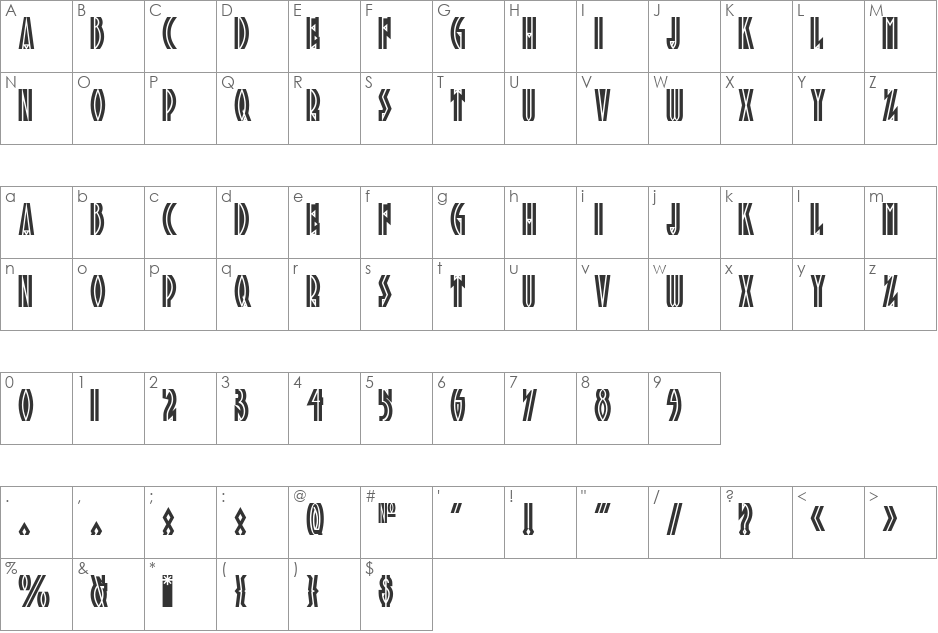 Tropicana NF font character map preview