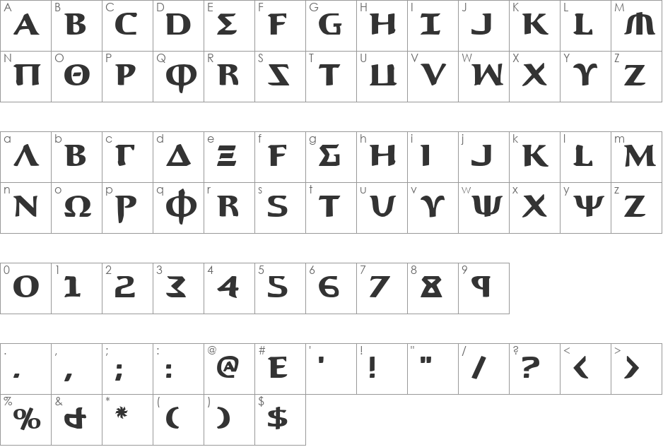 Aegis font character map preview