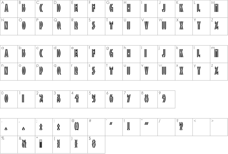 TropicanaNF font character map preview