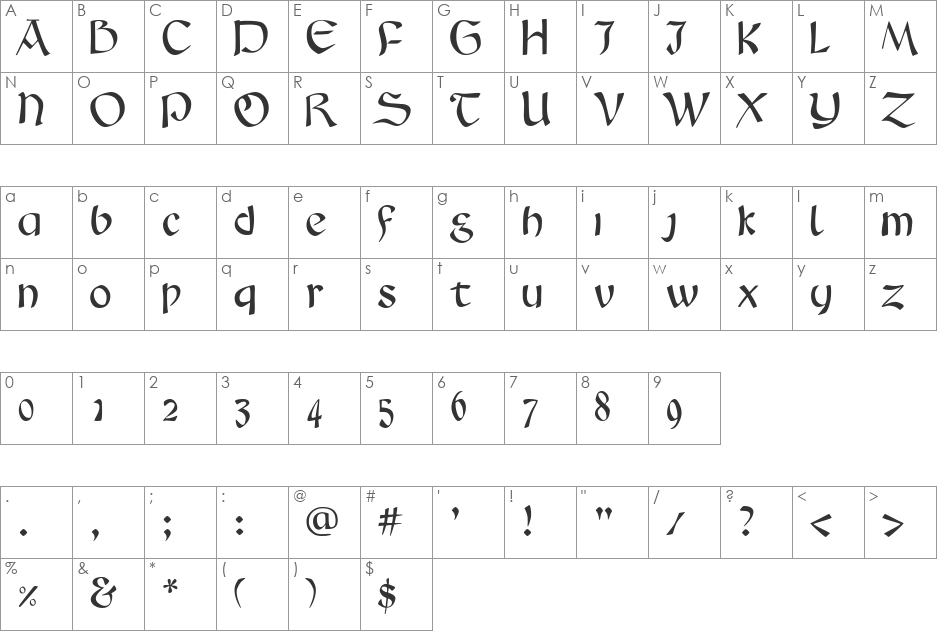 Troubador font character map preview