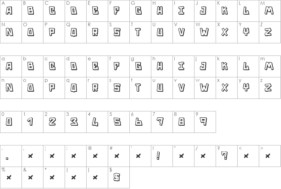 Trouble font character map preview