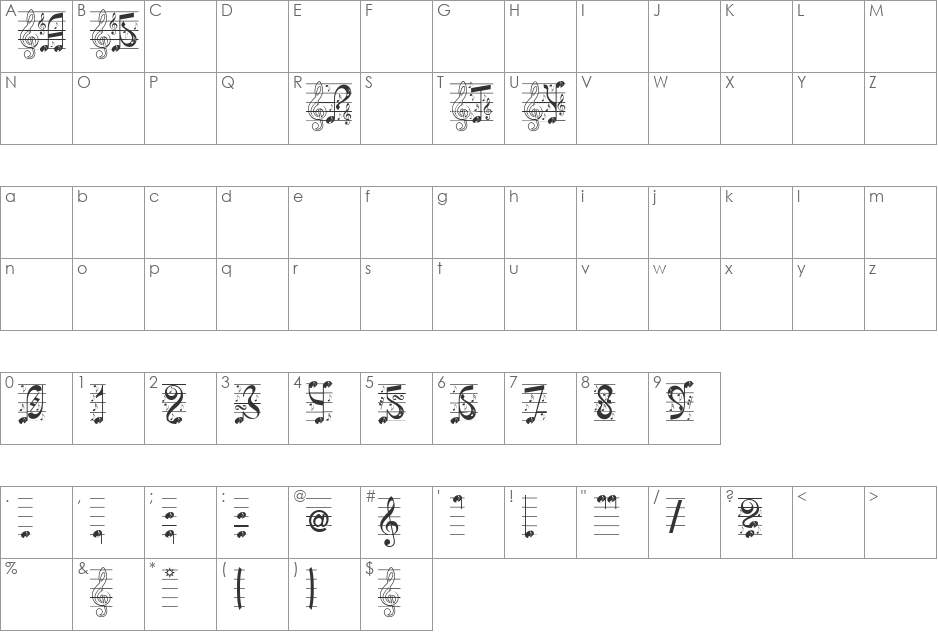 TRUBA font character map preview